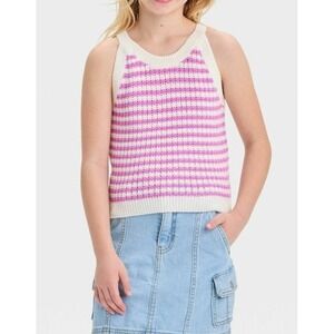 Cat Jack Kids Girls Striped Tank Top Sweater Size L 10 12 Purple White